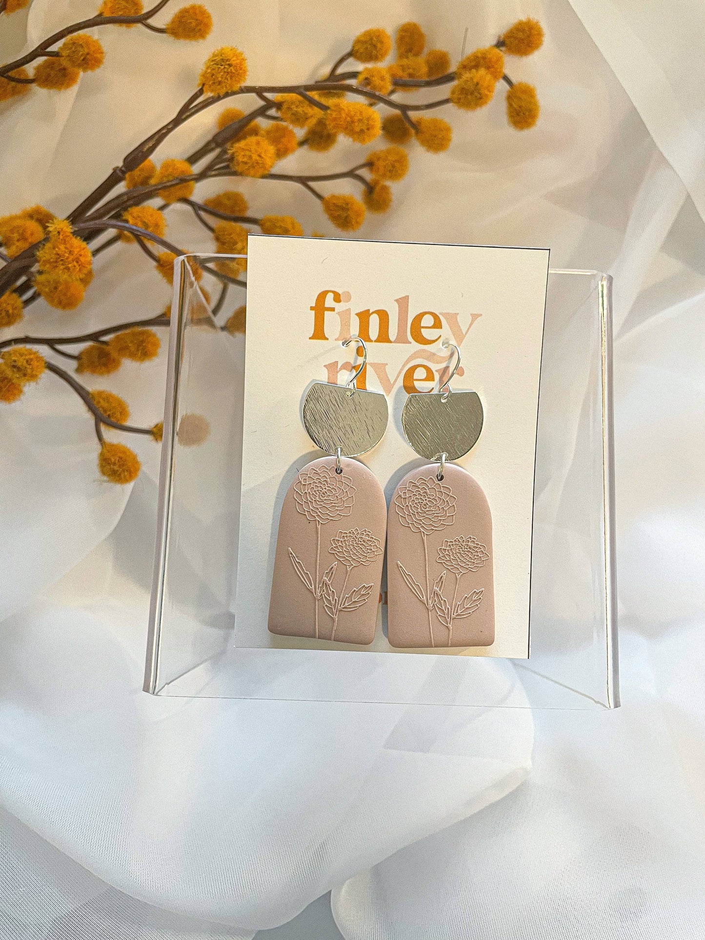 Embossed Dahlias | Clay Earrings