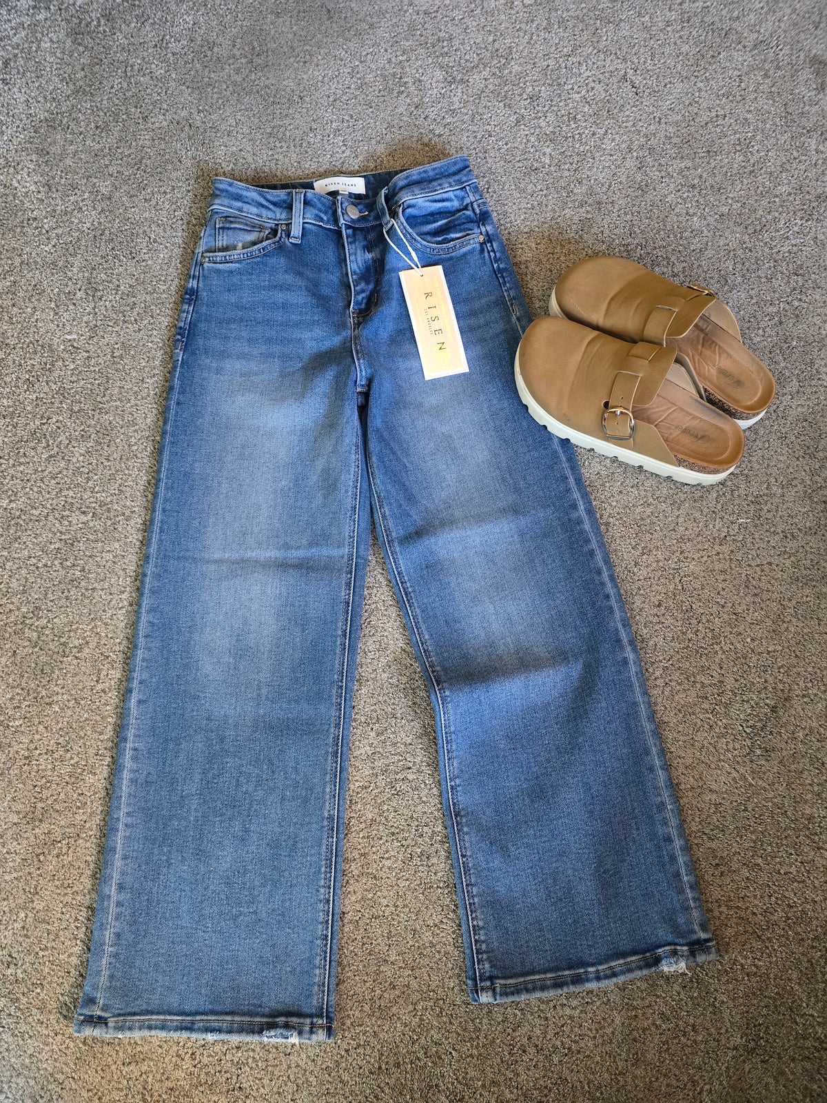 Risen Cropped Wide Leg Denim