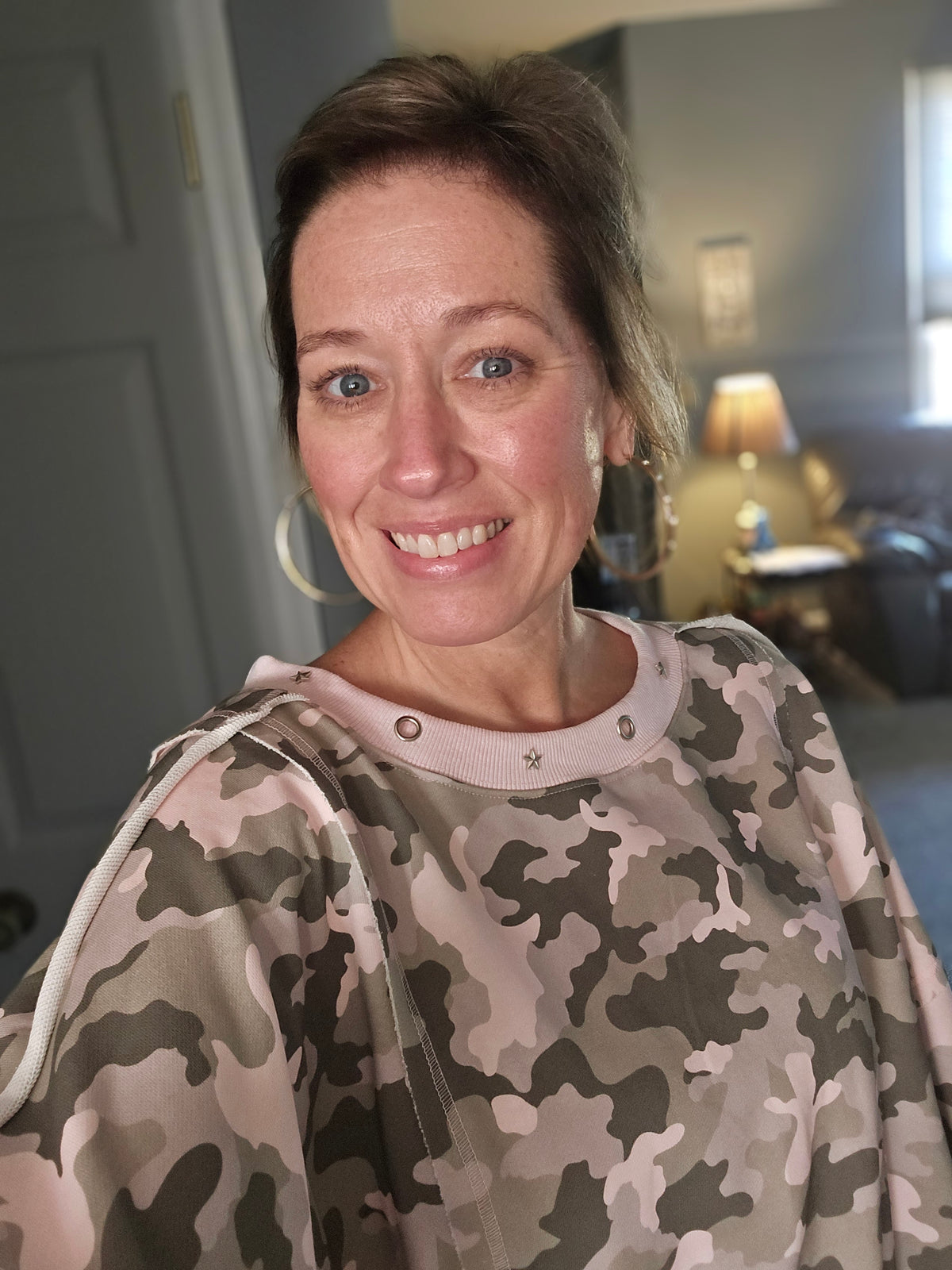 Pink Camo Printed Terry Cut Edge Sweatshirt