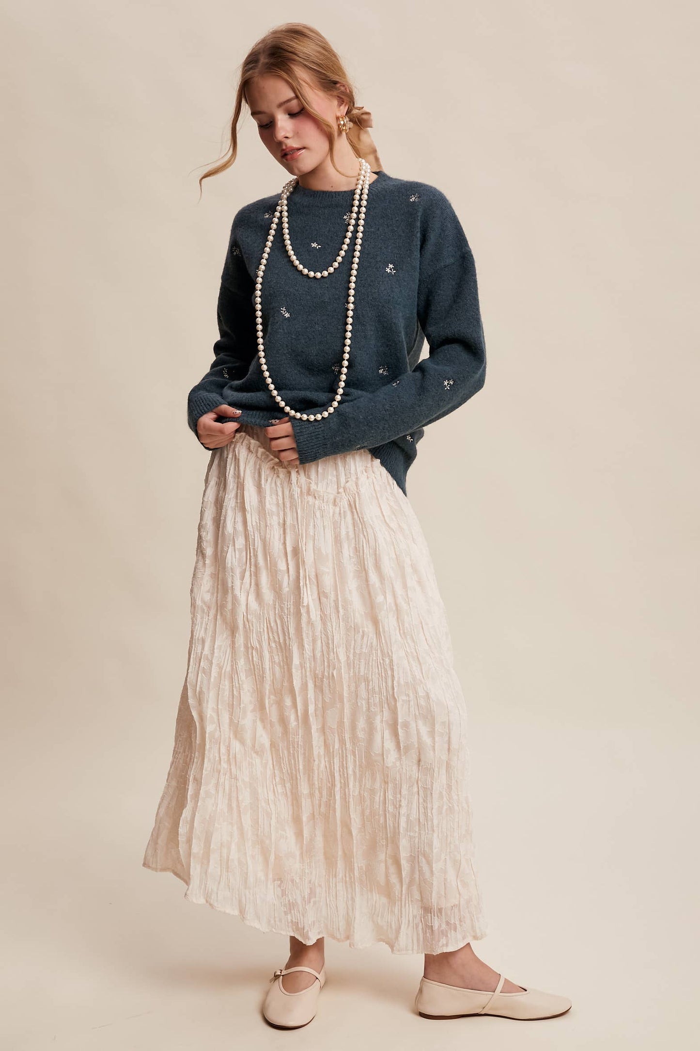 Embroidered Dot Knit Sweater