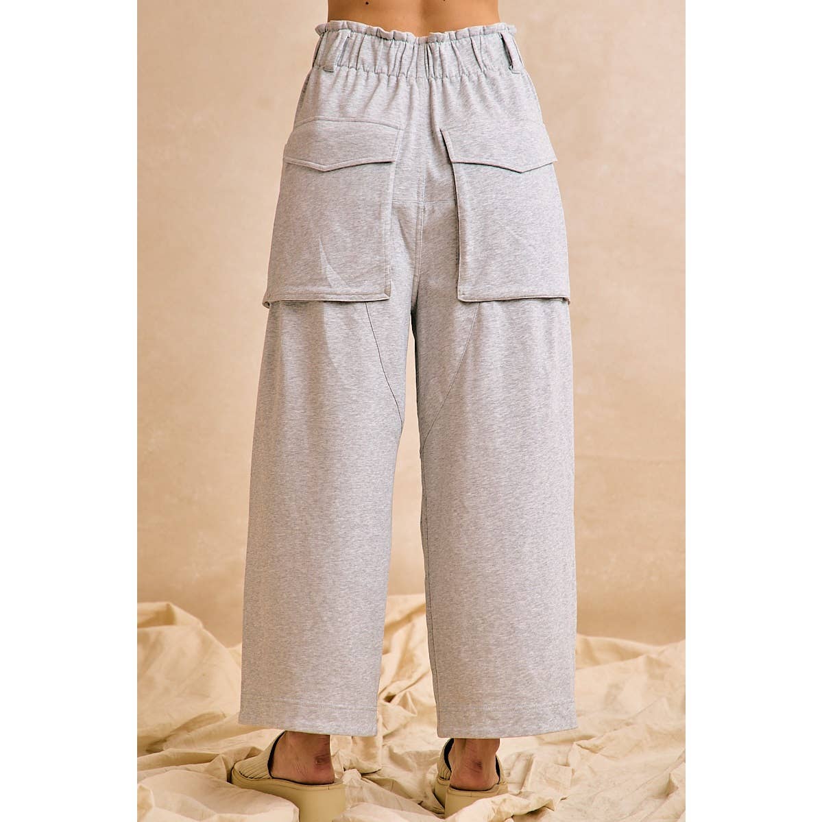 FRENCH TERRY OVERSIZED POCKETS WIDE LEGS PANTS