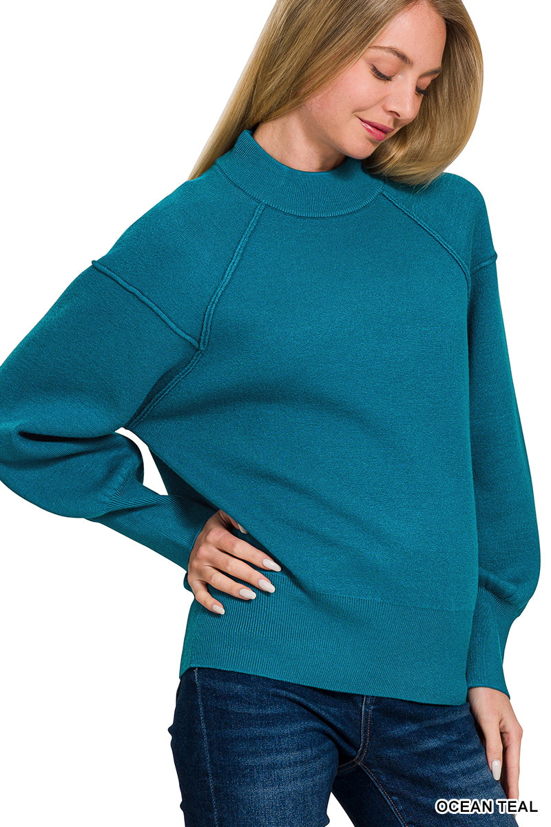 Victoria Teal Mock Neck Sweater