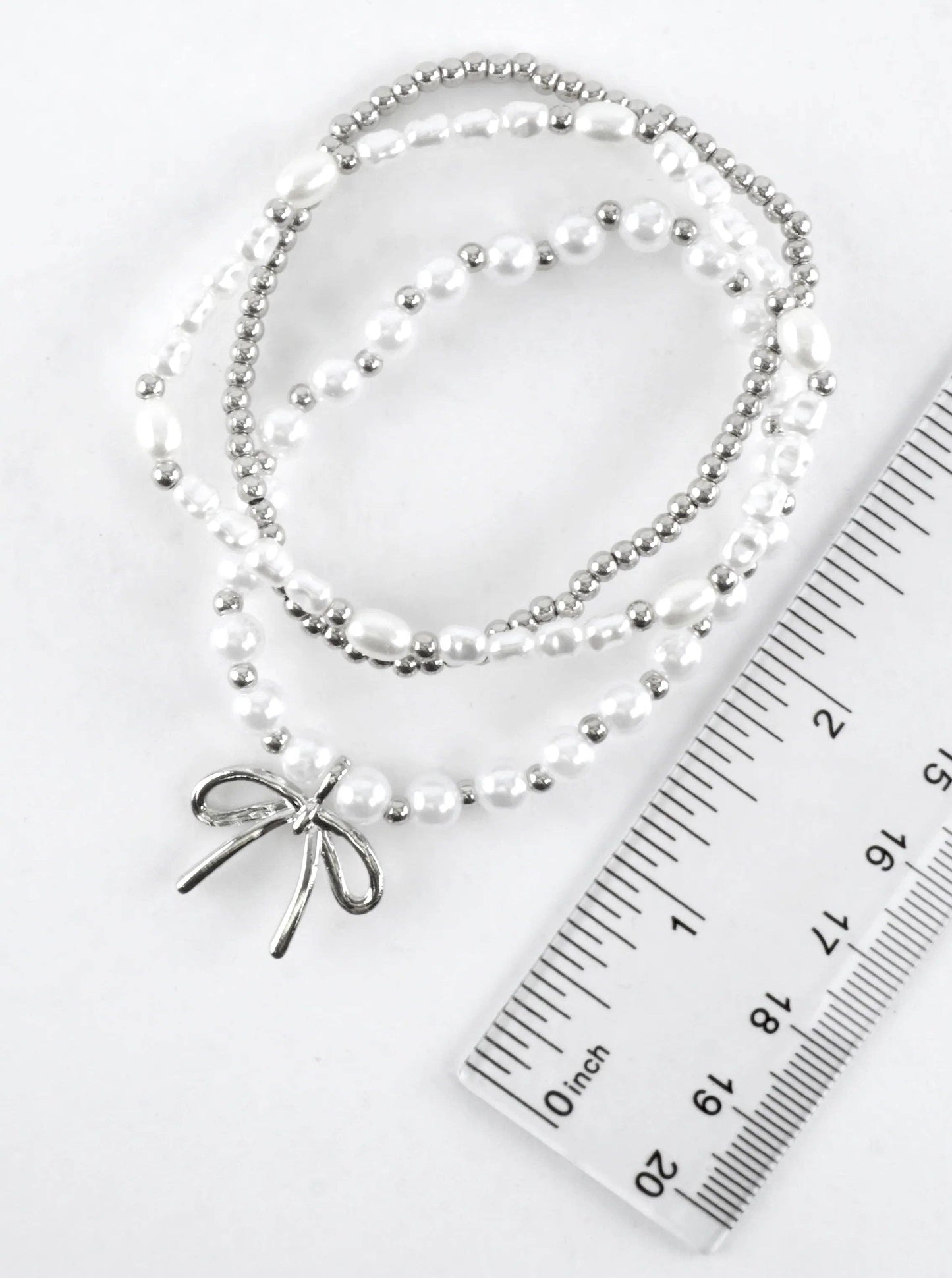 3 PC Set Pearl Ribbon Charm Bracelets
