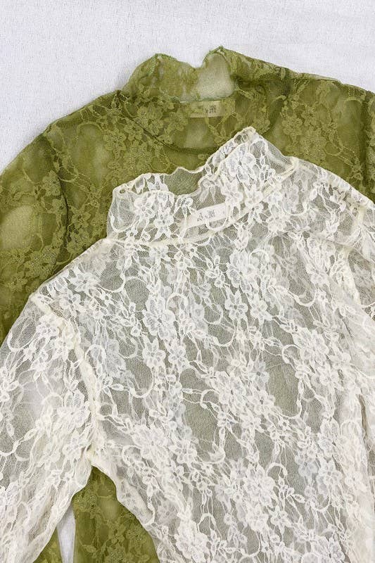 Carrie Floral Print Lace Long Sleeves Top