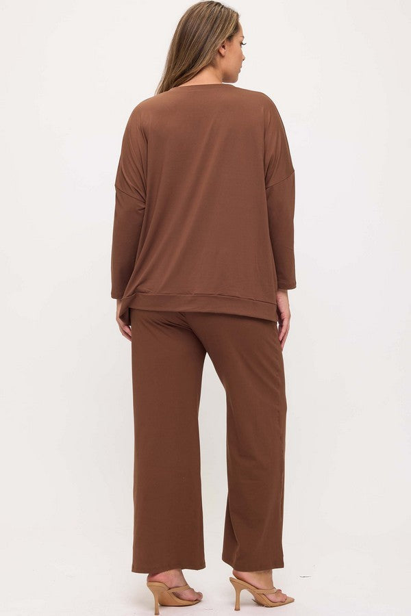 *Pre-Order* Chocolate Peach Skin Long Sleeve Tie Hem Top & Pants Set