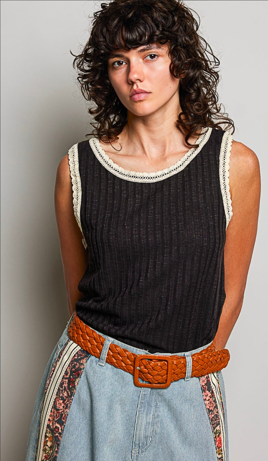 Noir Trimmed Sleeveless Top