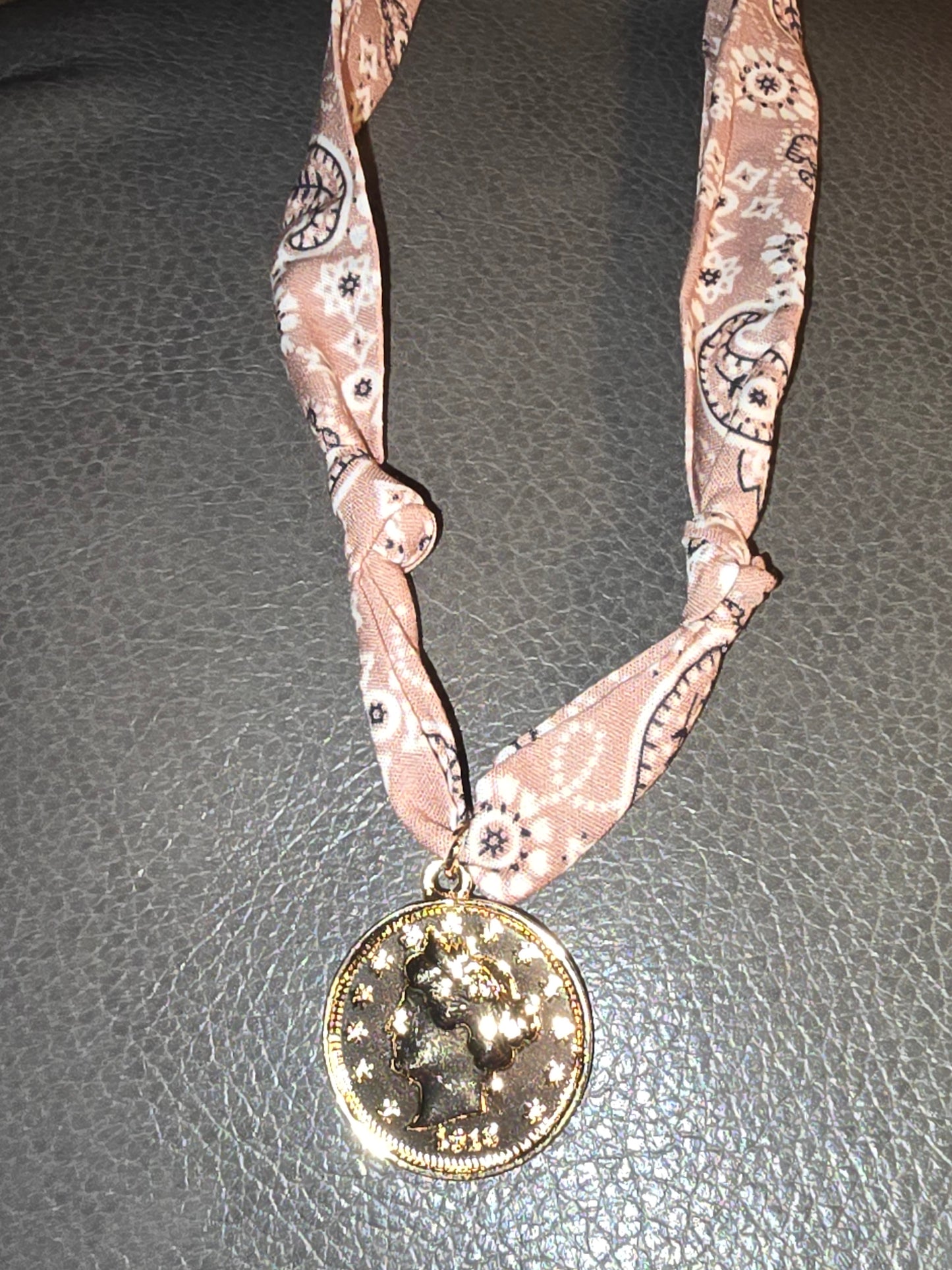 Bandana Scarf Necklace with Coin Charm