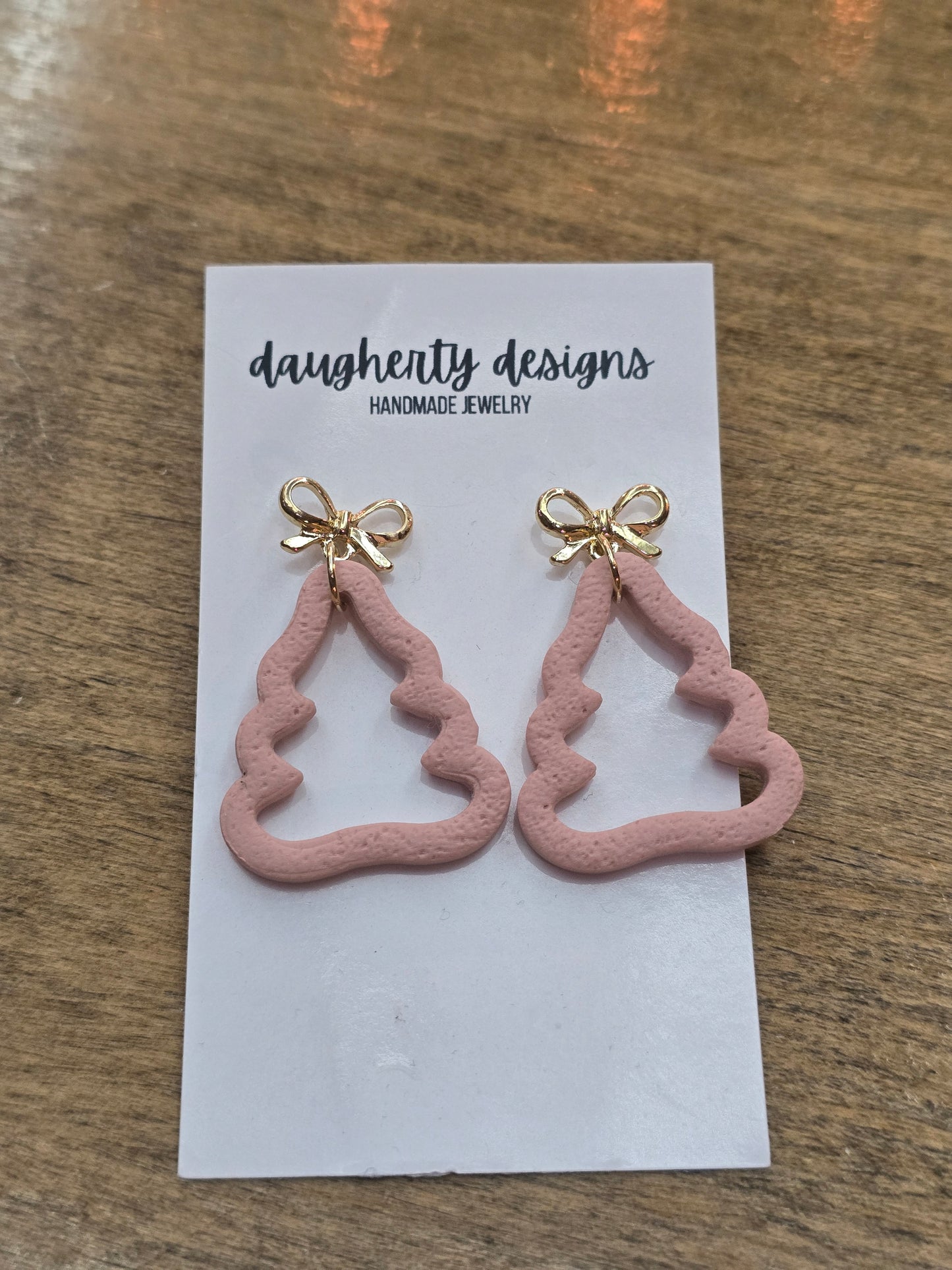 Clay Pink Christmas Tree Earrings