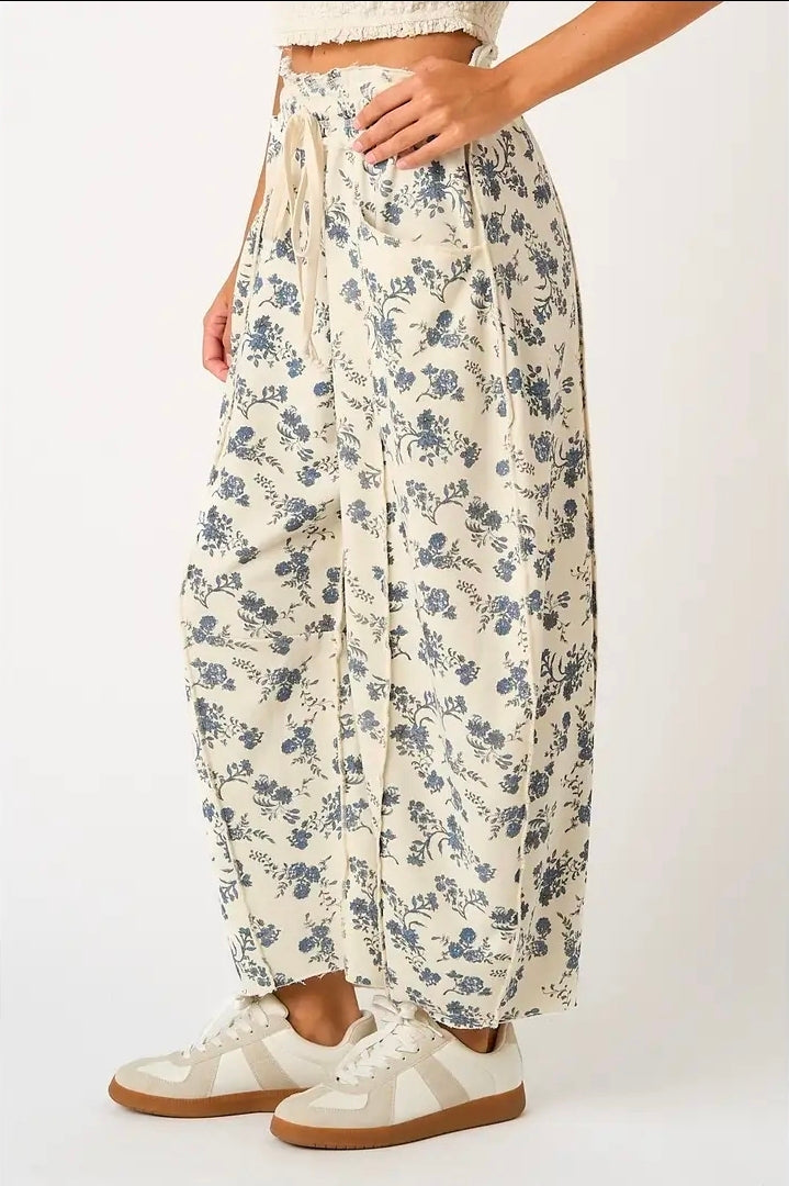 Floral Knit Barrel Pants