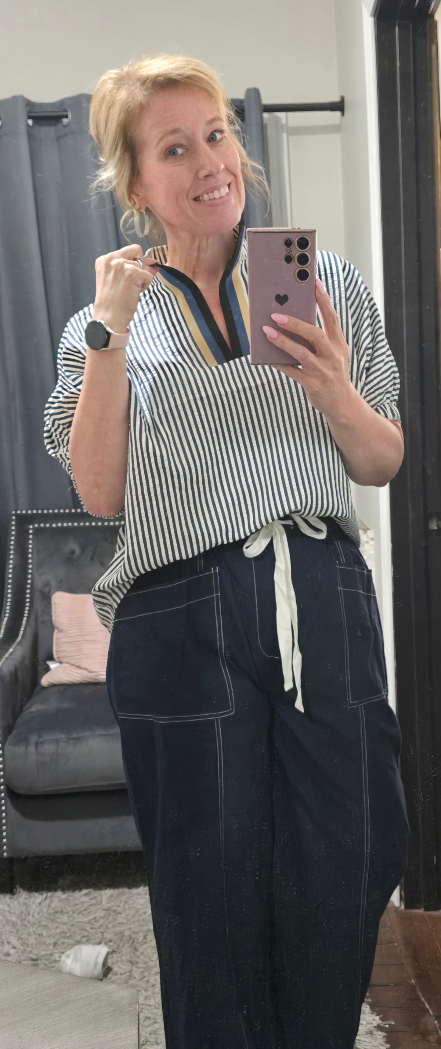 Harbor Striped Popover Blouse