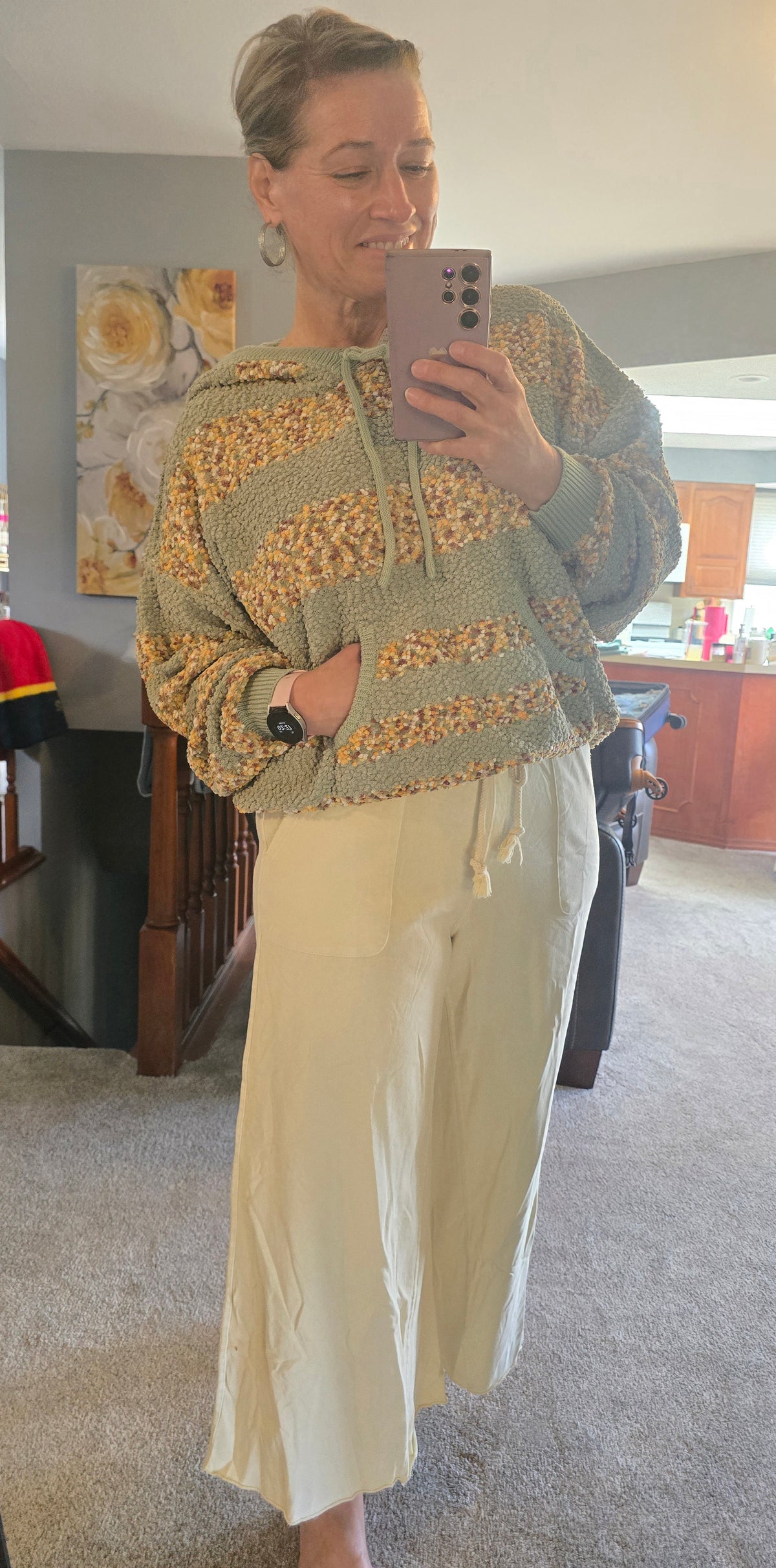 Cozy Confetti Pistachio Popcorn Hooded Sweater