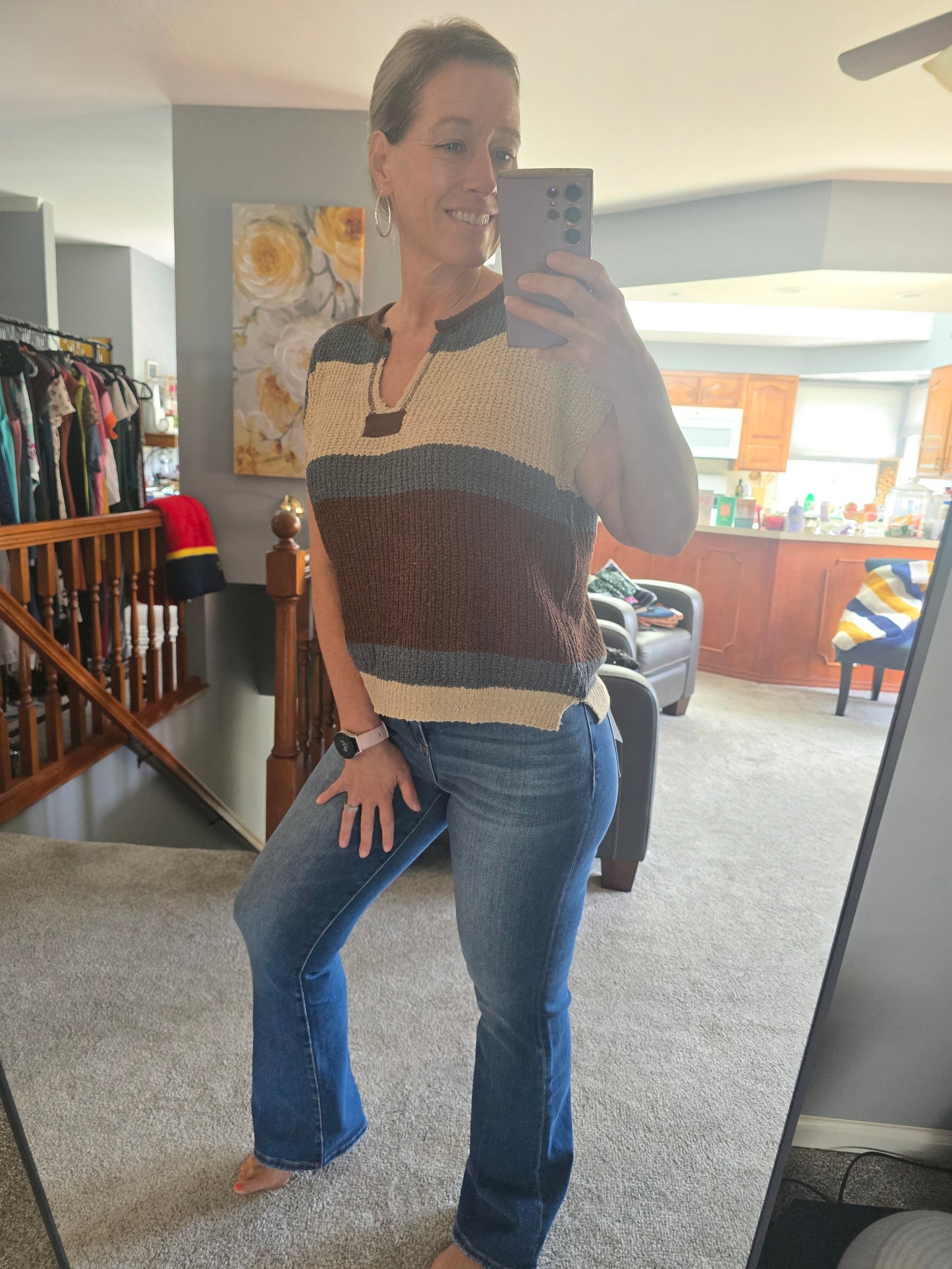 Striped Short Sleeve Sweater Top