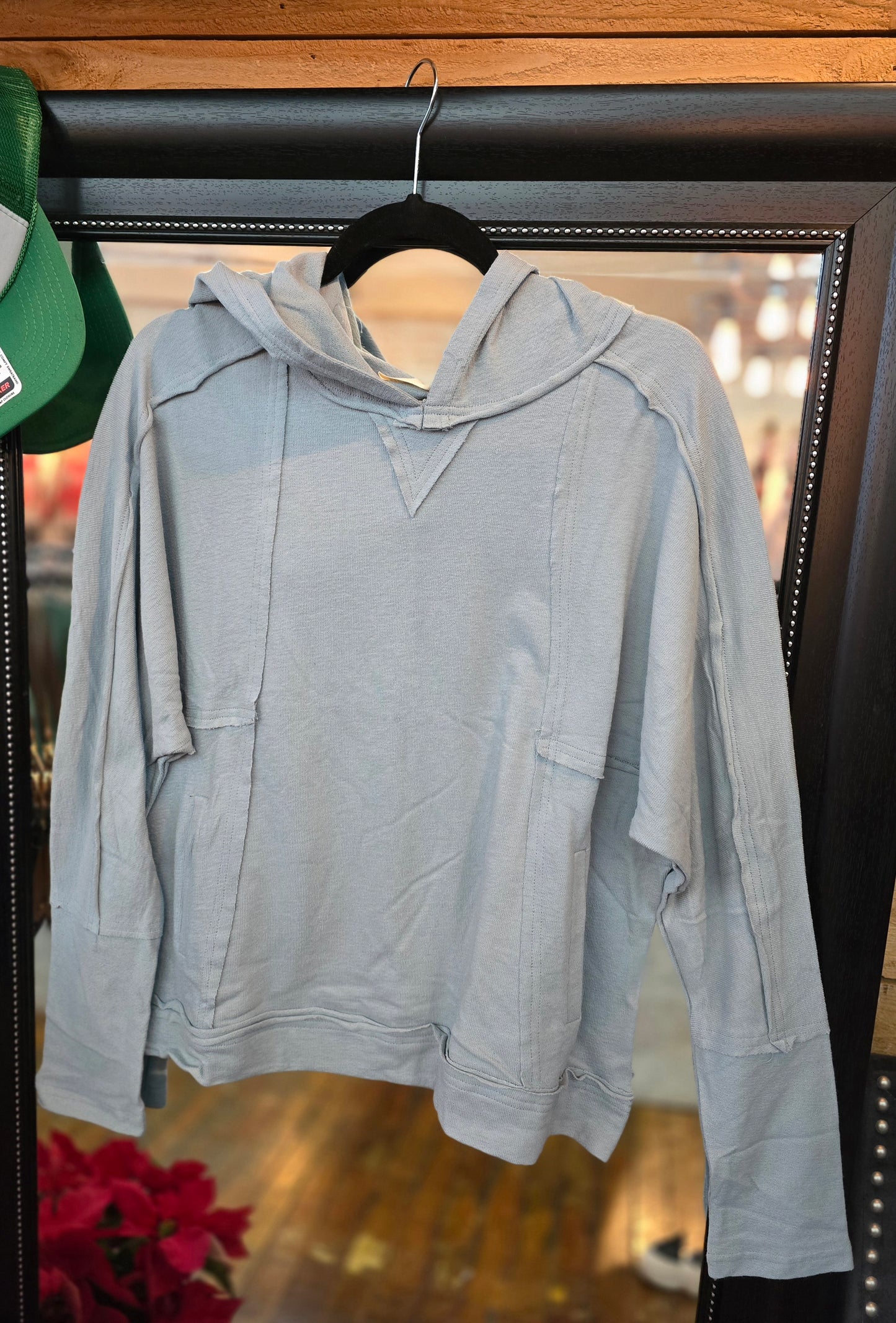 Raw Edge Hoodie Knit Top