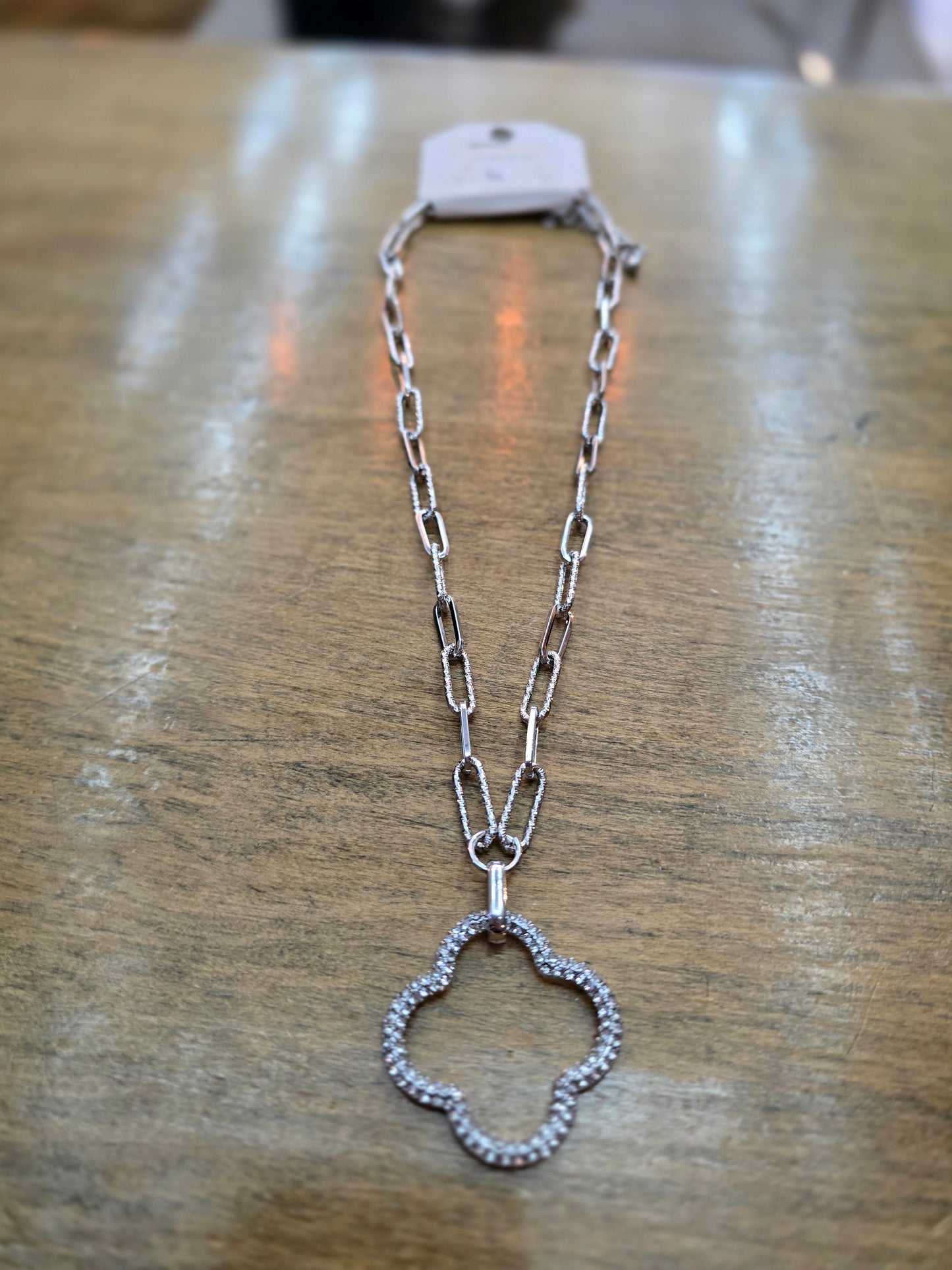 Silver Pave Clover Necklace