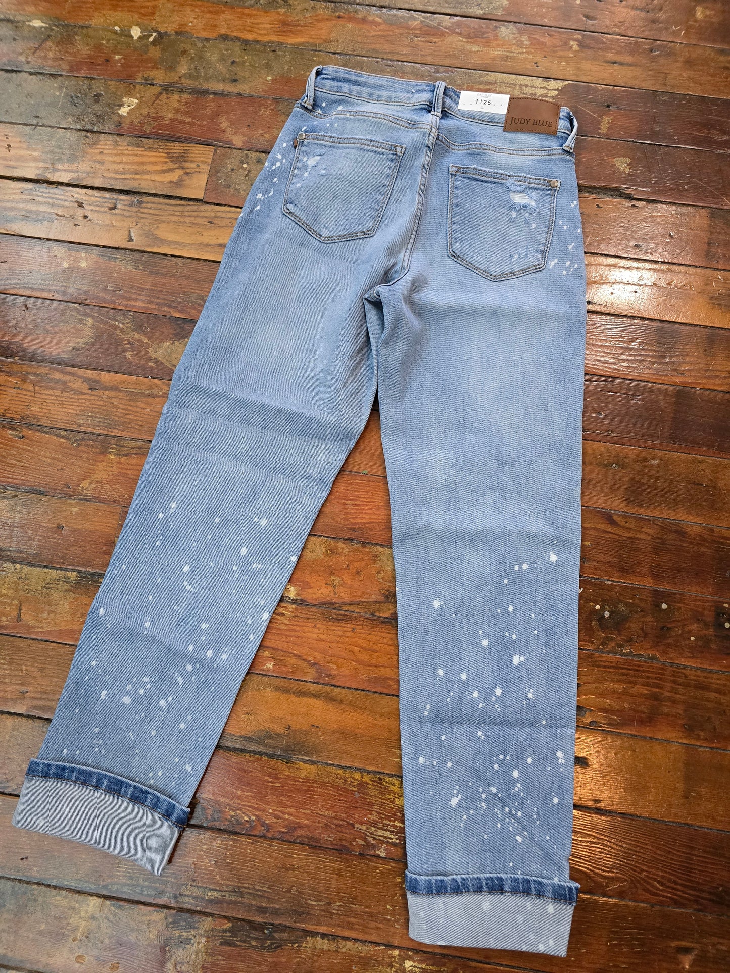JB Clayton Bleach Splatter Cuff Boyfriend Jeans