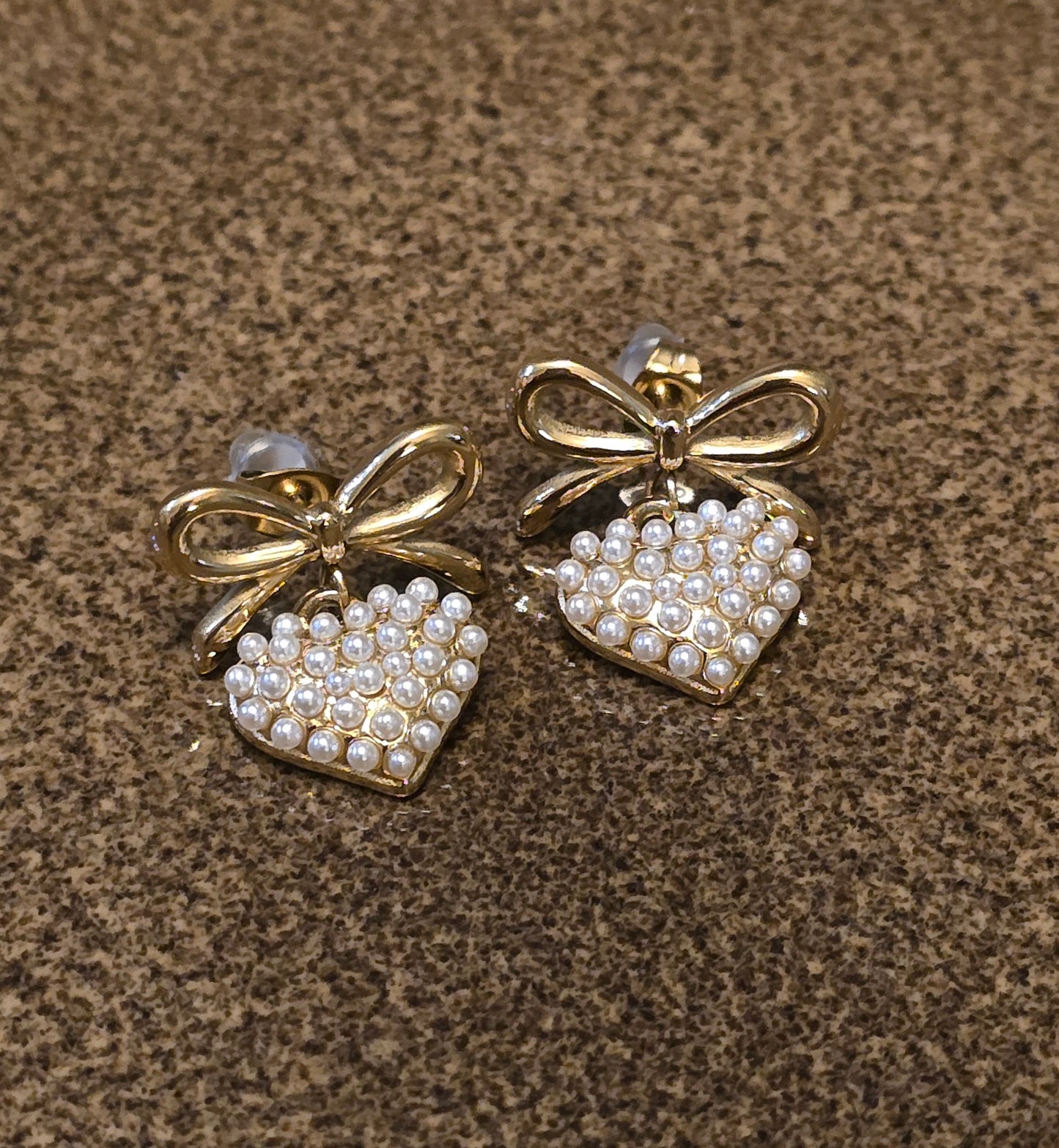 Golden Heart Bow Earrings