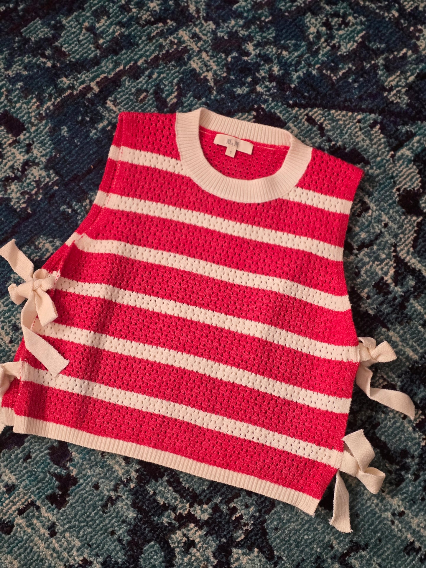 Red Crochet Striped Sleeveless Top