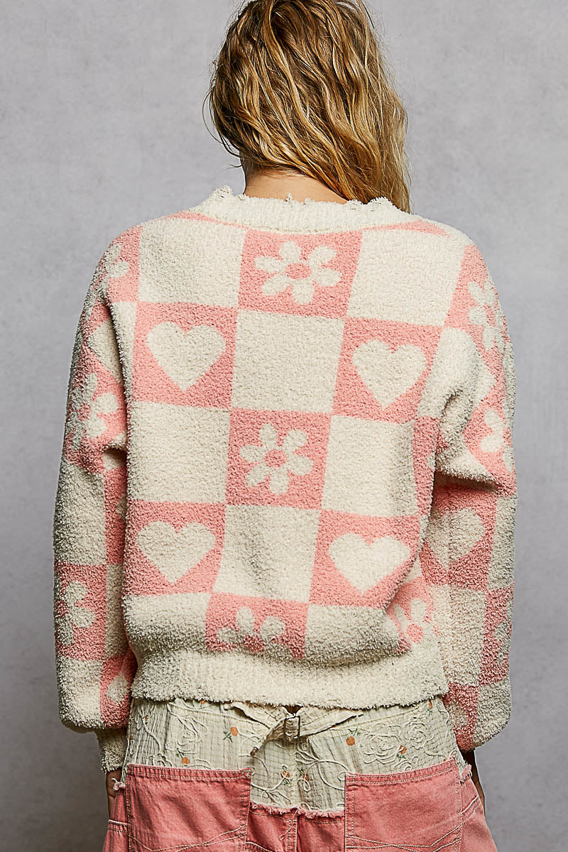 Cozy Checkered Heart Sweater