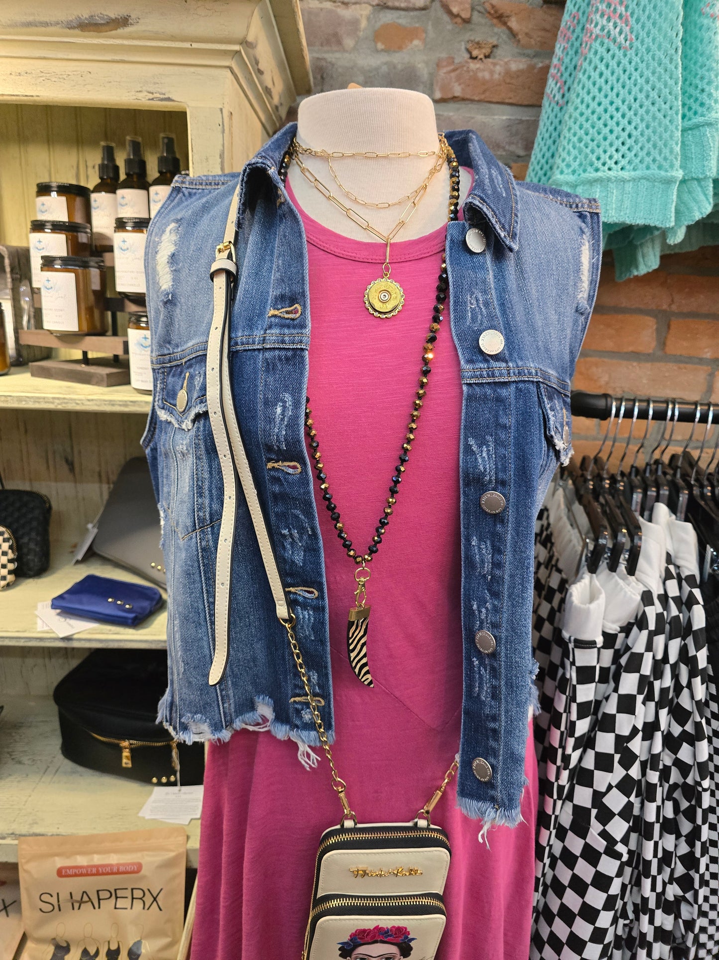 Josie Distressed Denim Cropped Vest