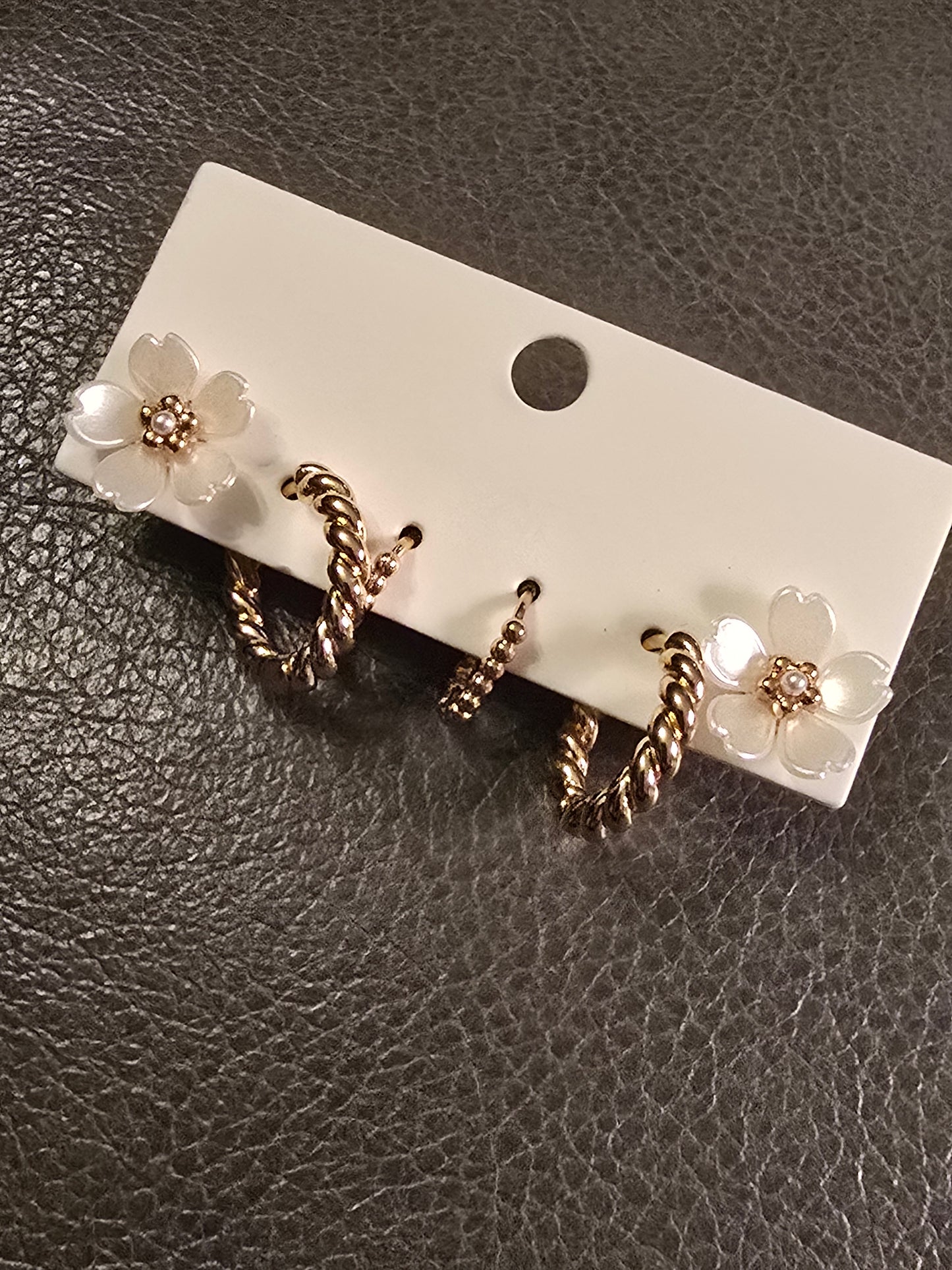 Golden Hoop and Flower Earring Set