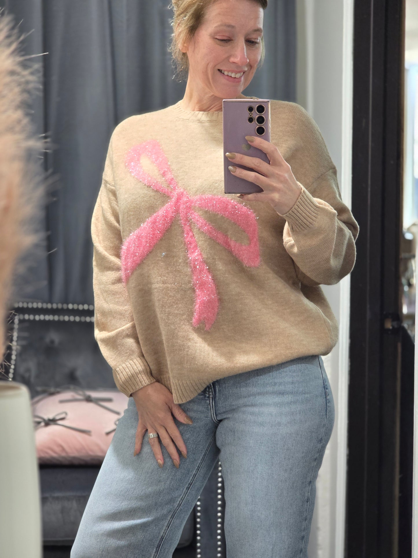 Pretty in Pink Bow Sweater