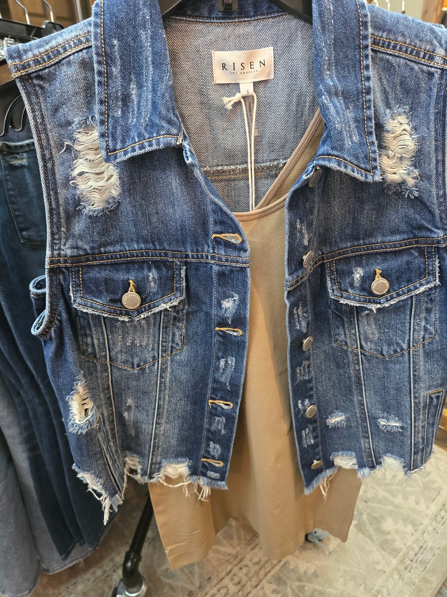 Josie Distressed Denim Cropped Vest