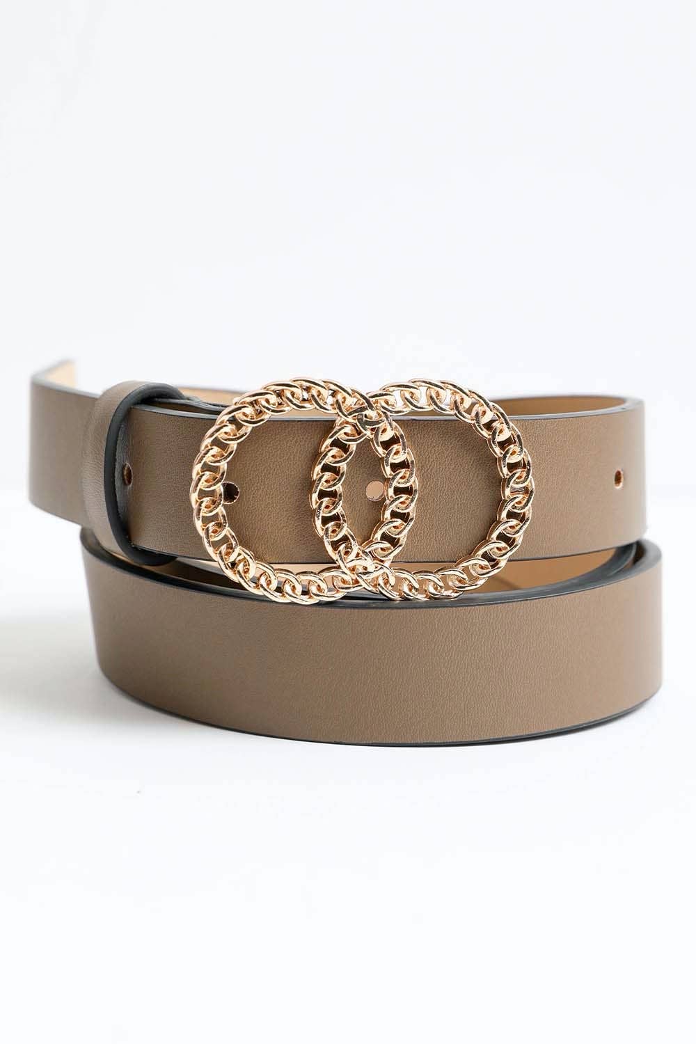Double Chain Ring Buckle Belt: Khaki