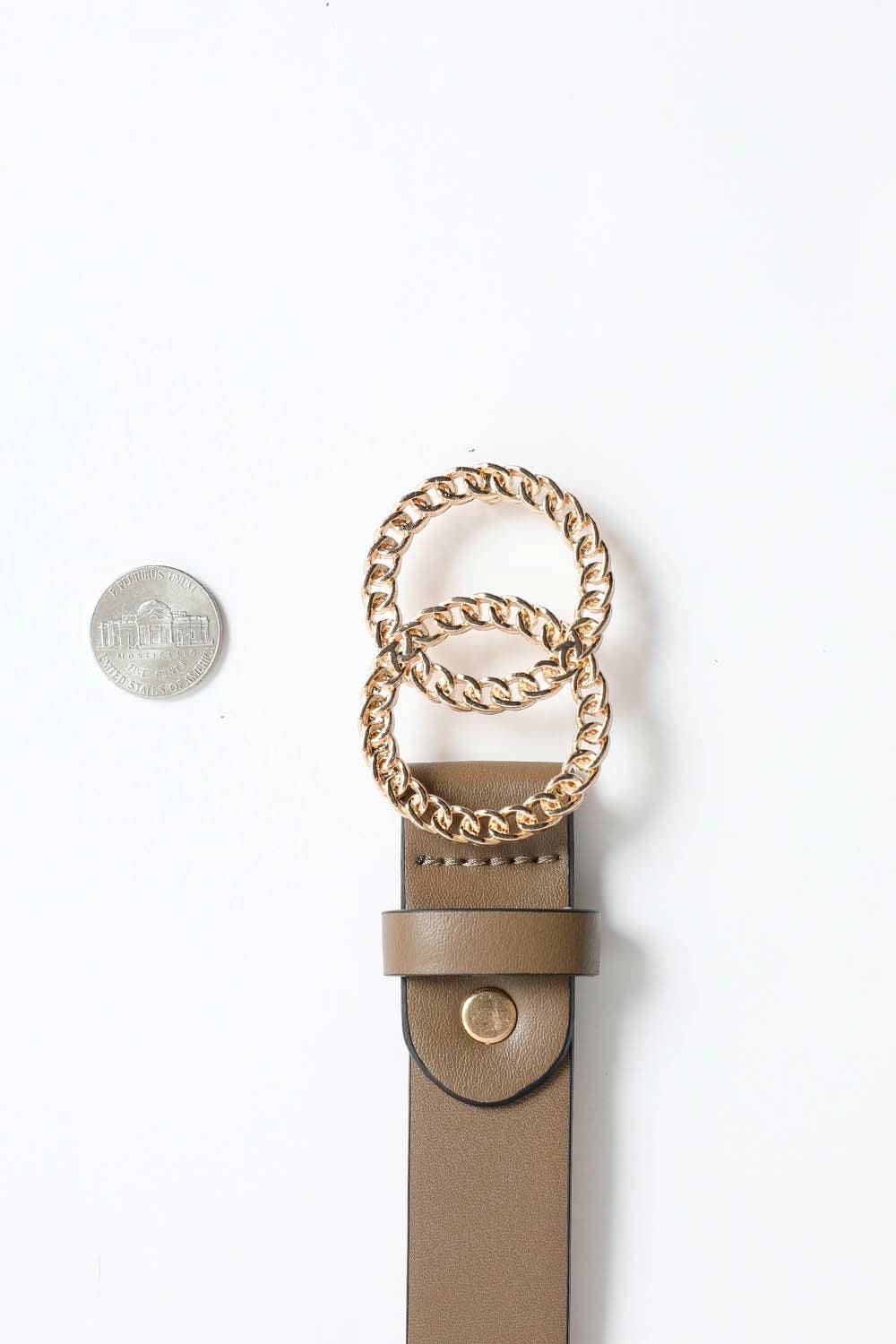 Double Chain Ring Buckle Belt: Khaki