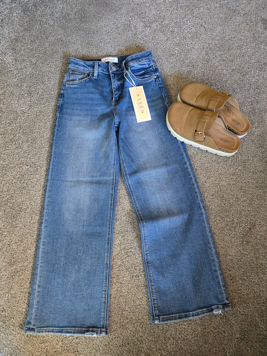 Risen Cropped Wide Leg Denim