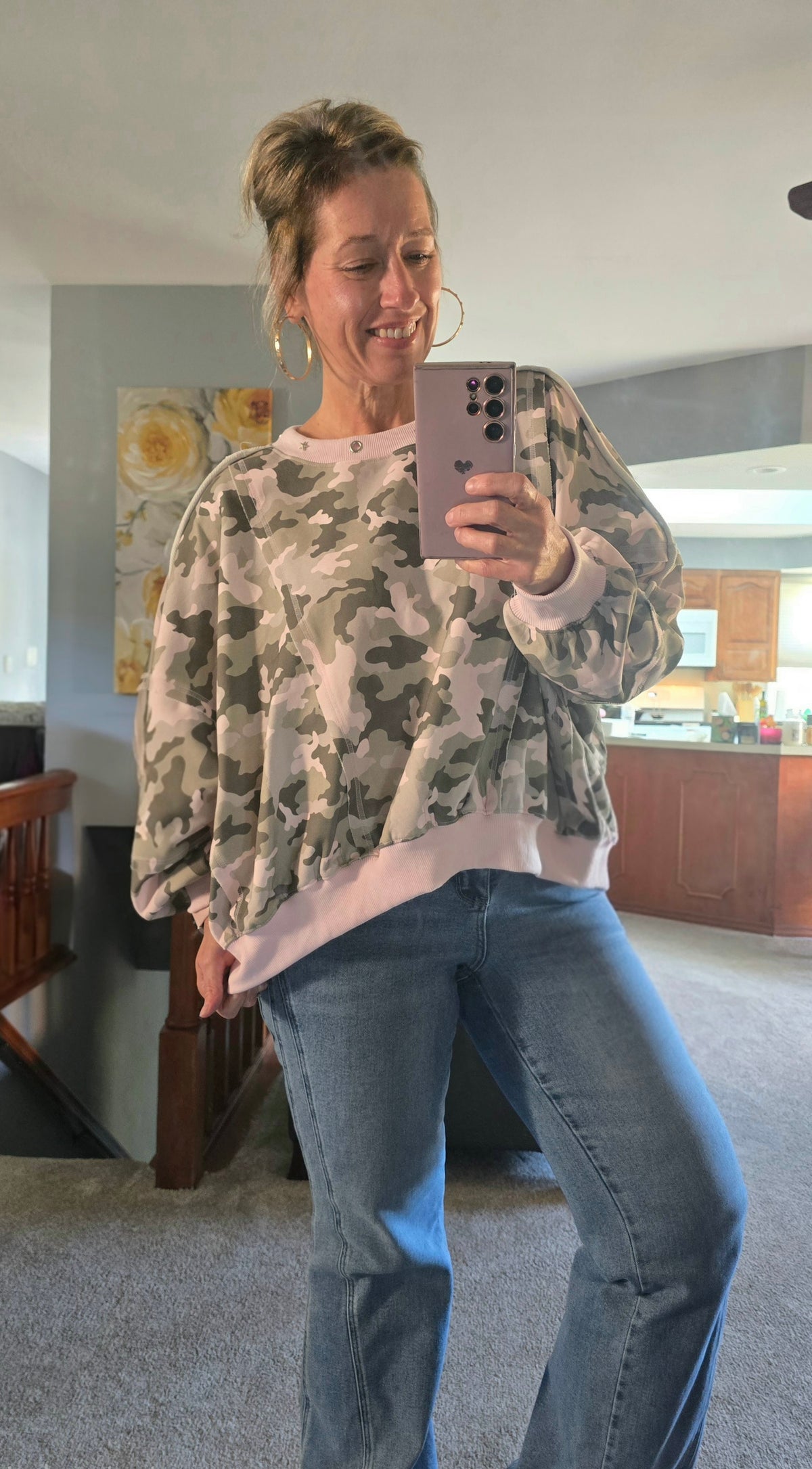 Pink Camo Printed Terry Cut Edge Sweatshirt