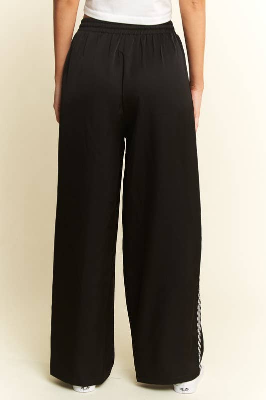 SATIN SWEATPANTS WITH SIDE CHECKERBOARD TAPE