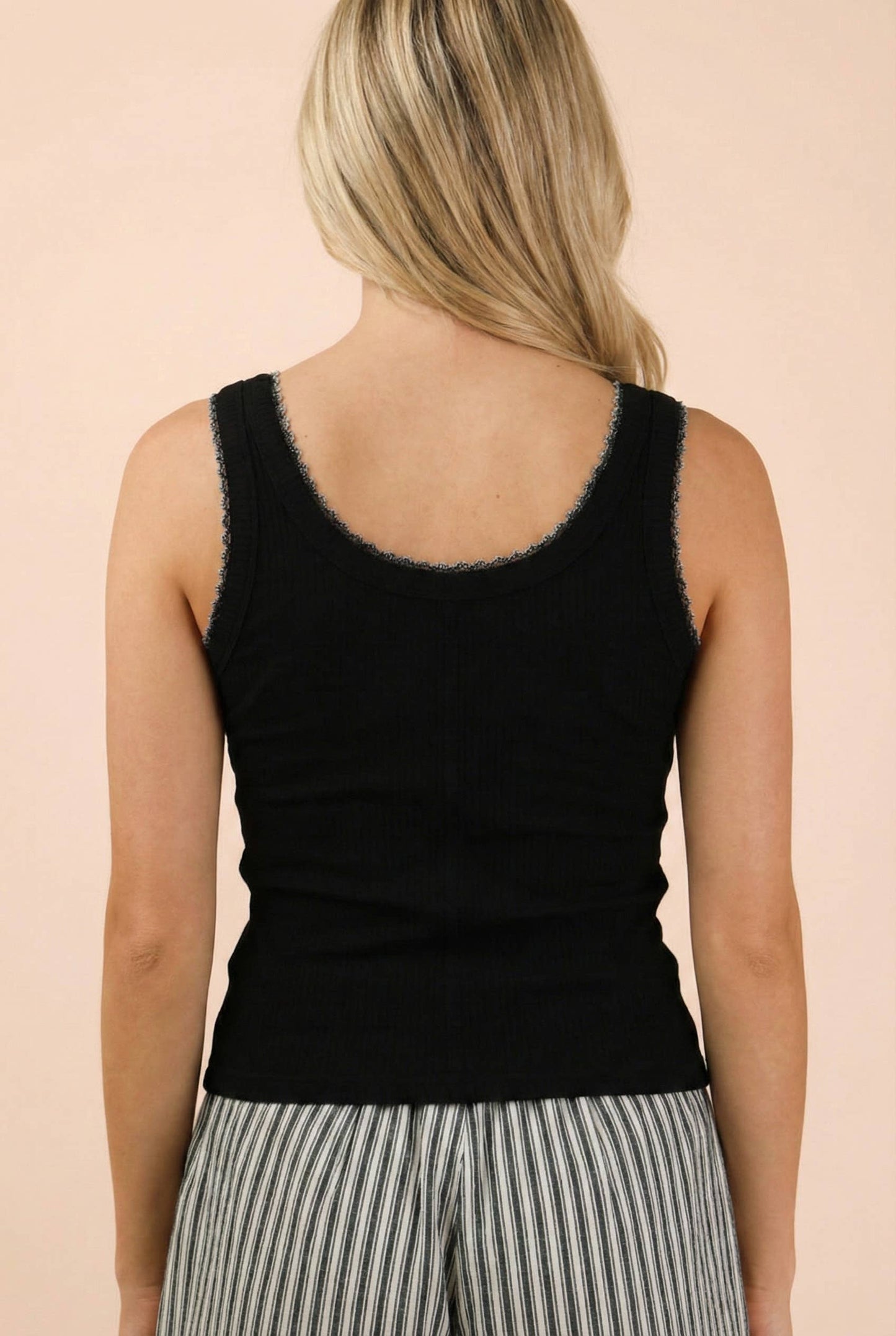 Mineral Washed Knit Tank Top W/ Lace Trim