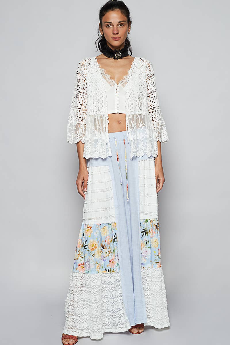 V-neck short sleeve crochet floral lace cardigan