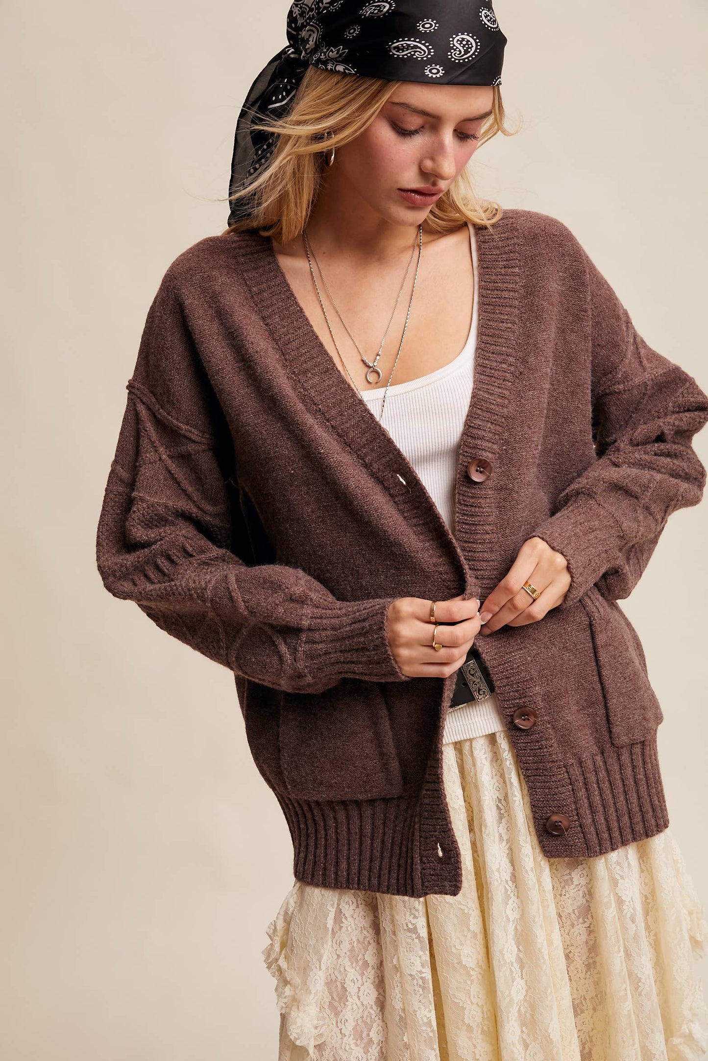 Textured Knit Button-Up Cardigan