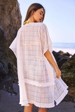 Load image into Gallery viewer, PLUS SQUARE-LACE FRINGE TRIM OPEN FRONT KIMONO
