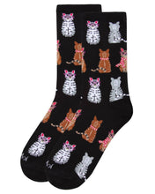 Load image into Gallery viewer, MeMoi Studious Cats Bamboo Blend Crew Socks
