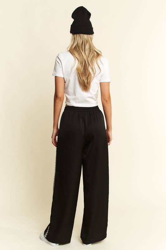 SATIN SWEATPANTS WITH SIDE CHECKERBOARD TAPE