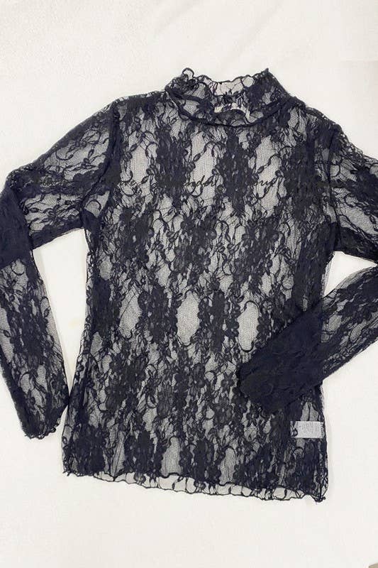 Carrie Floral Print Lace Long Sleeves Top