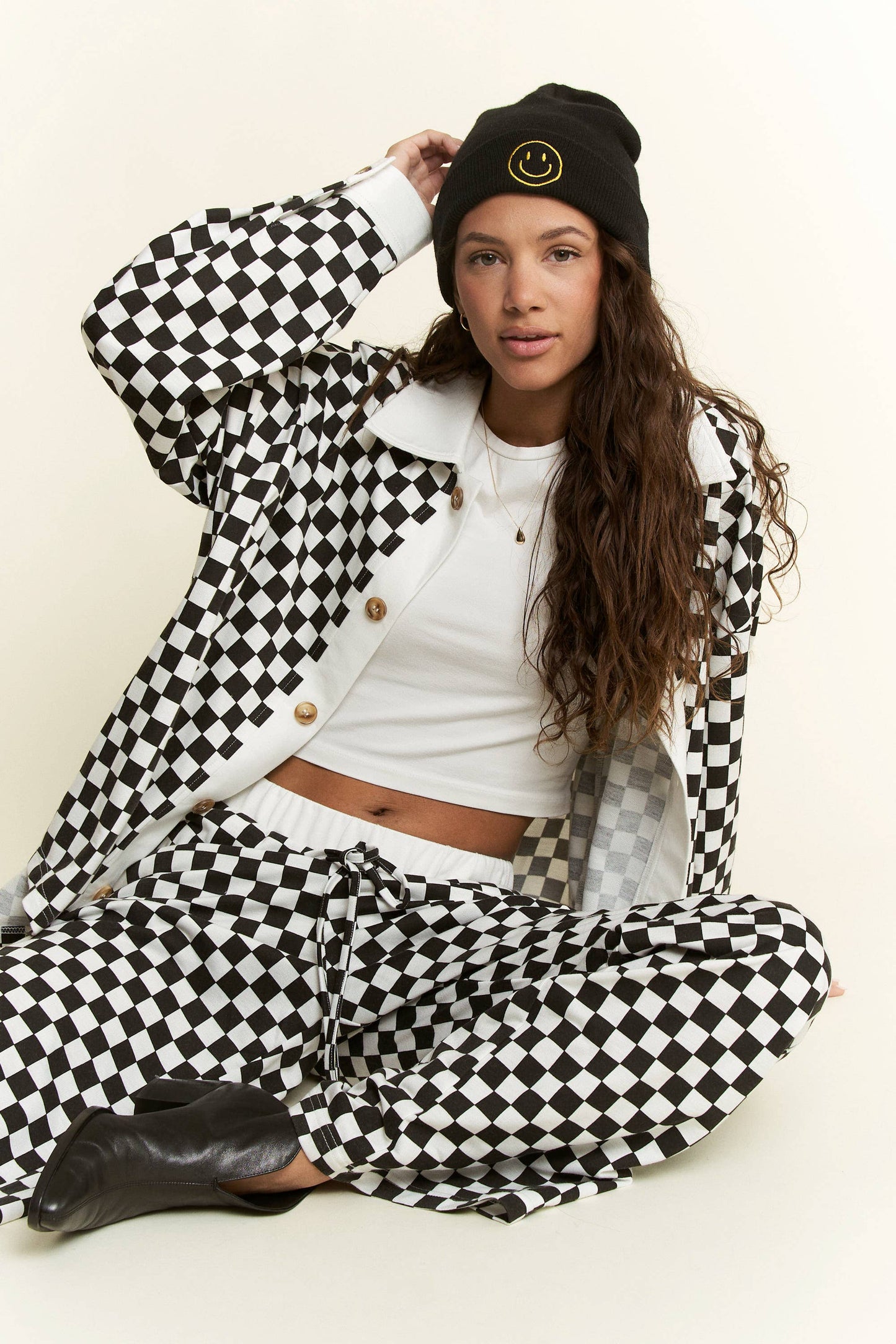 CHECKERED PRINT STRAIGHT LEG BOXER PANTS