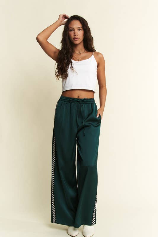 SATIN SWEATPANTS WITH SIDE CHECKERBOARD TAPE
