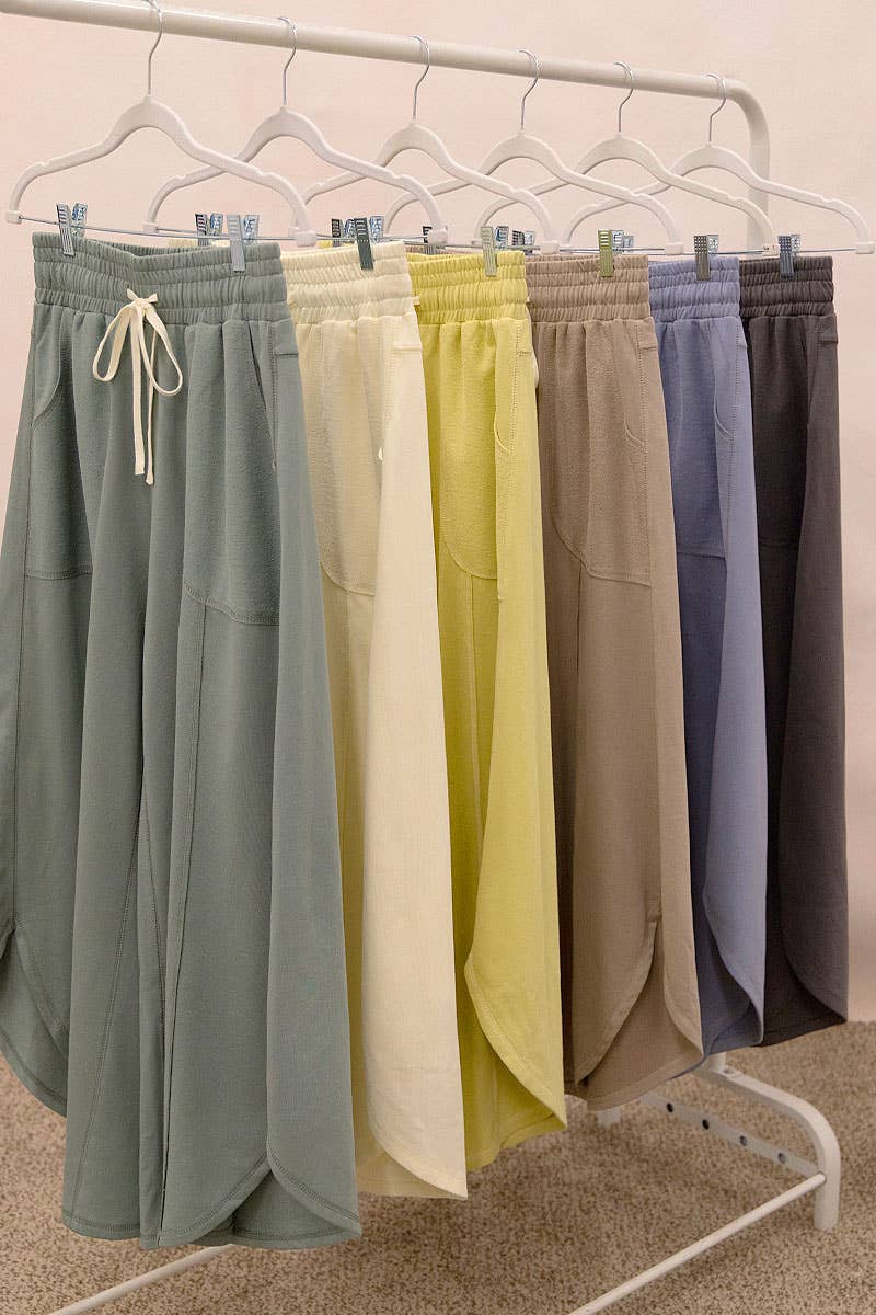 FRENCH TERRY OUT SEAM DETAIL TULIP HEM PANTS