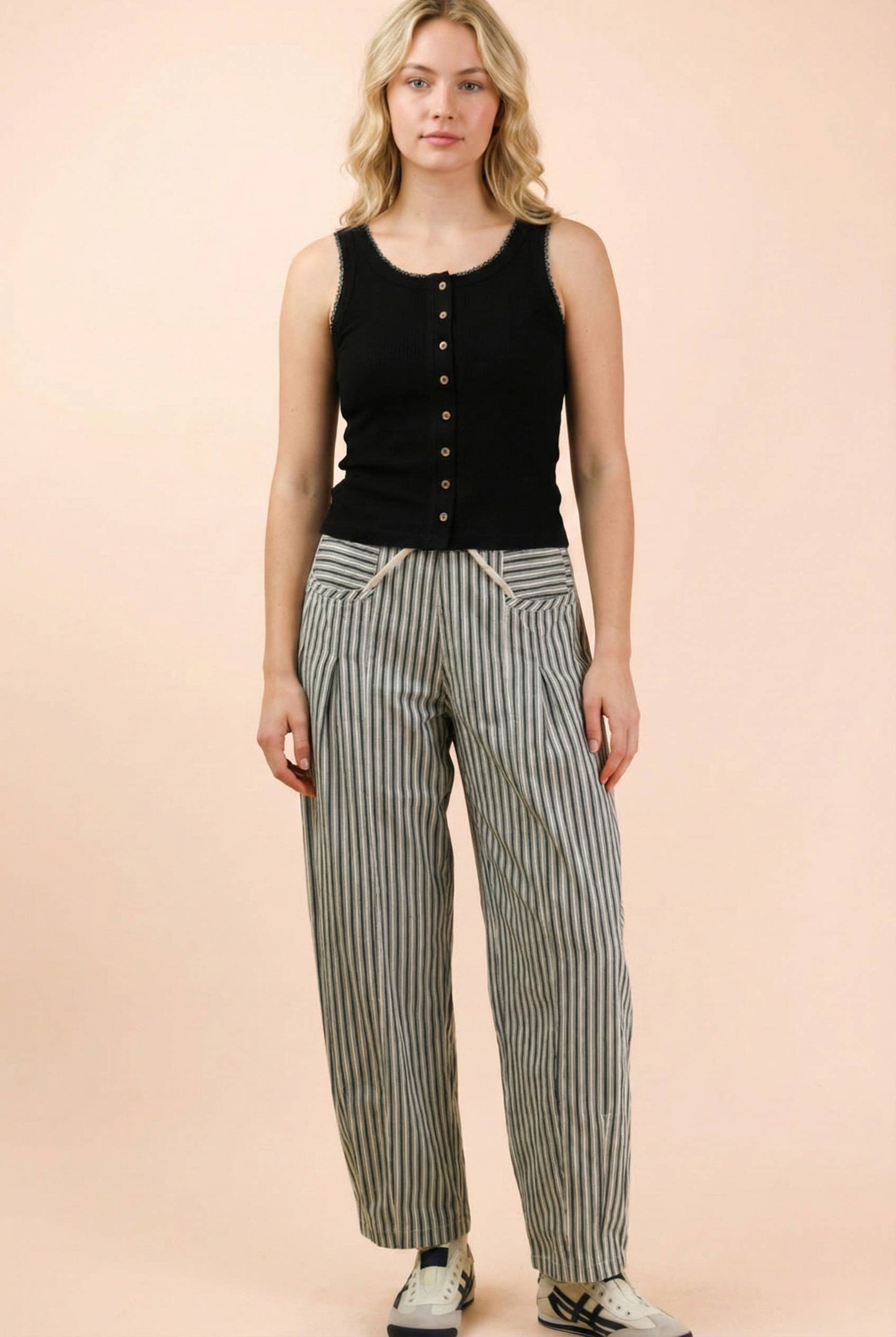 Mineral Washed Knit Tank Top W/ Lace Trim