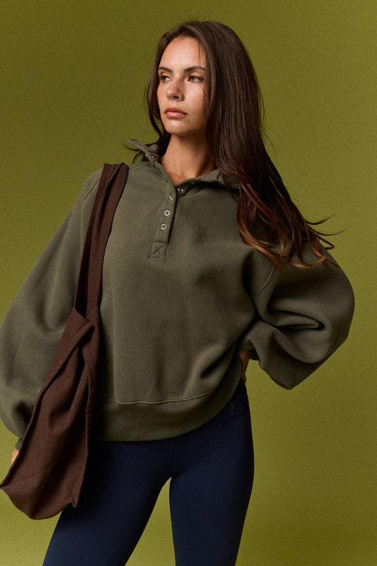 Piper Snap Button Collared Sweater Olive