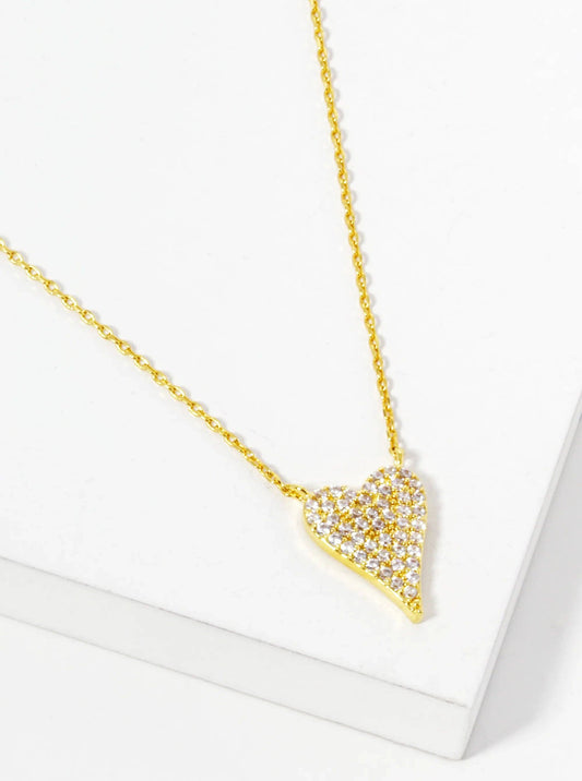 18K Gold Dipped Cz Pave Heart Pendant Necklace