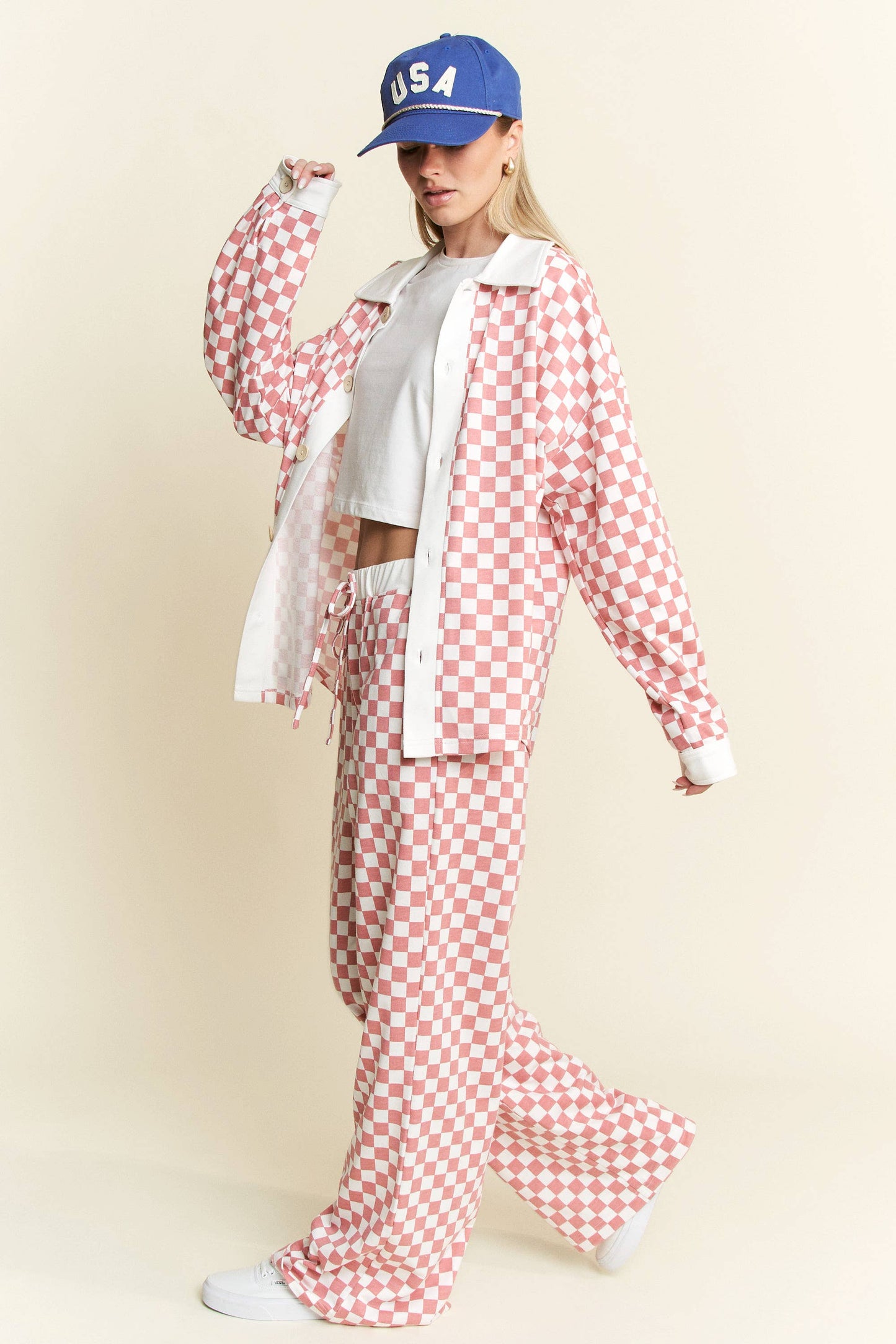 CHECKERED PRINT STRAIGHT LEG BOXER PANTS