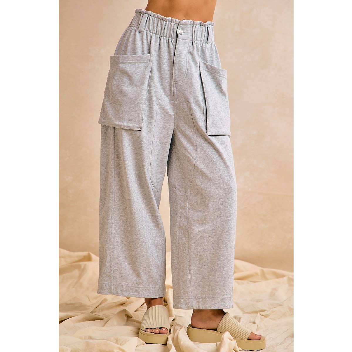 FRENCH TERRY OVERSIZED POCKETS WIDE LEGS PANTS