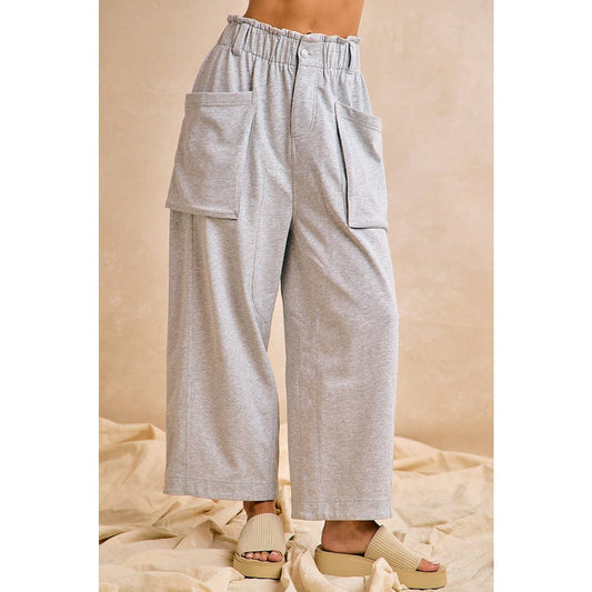 FRENCH TERRY OVERSIZED POCKETS WIDE LEGS PANTS