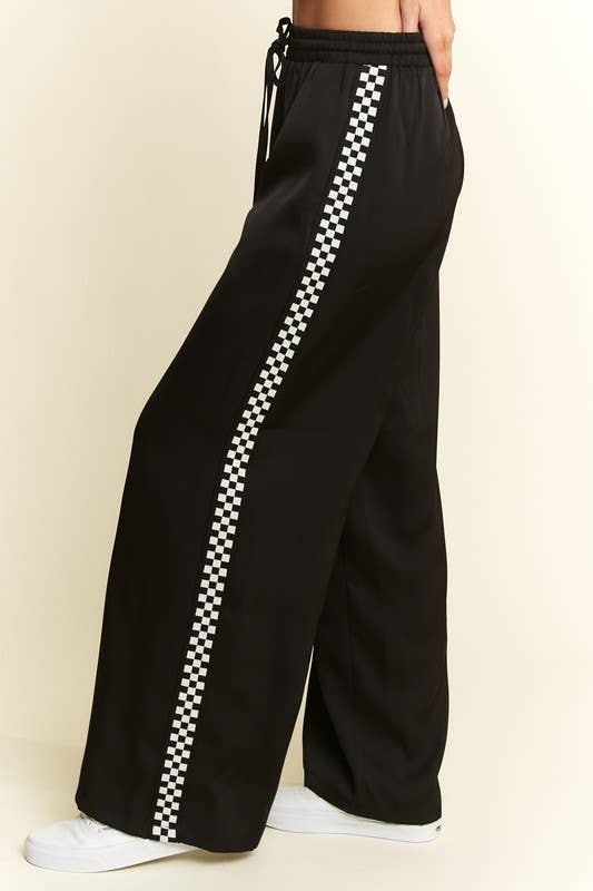 SATIN SWEATPANTS WITH SIDE CHECKERBOARD TAPE