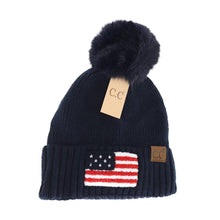 Load image into Gallery viewer, USA Chenille Patch Faux Fur Pom C.C Beanie
