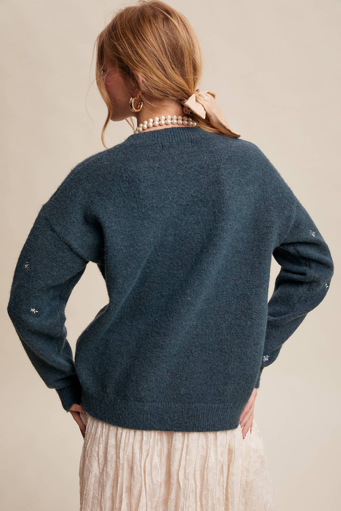 Embroidered Dot Knit Sweater